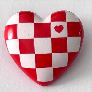 Vintage 1985 Hallmark Red White Checkered Heart Pin Brooch Small Heart Accent